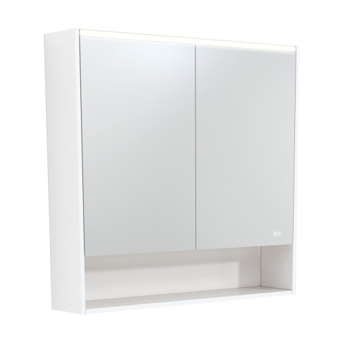 LED Mirror Cabinet 900 with Display Shelf Satin White [270156]