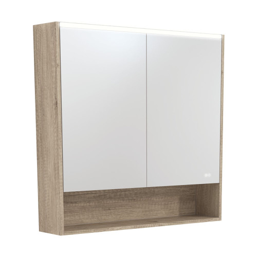 LED Mirror Cabinet 900 with Display Shelf Scandi Oak [270157]