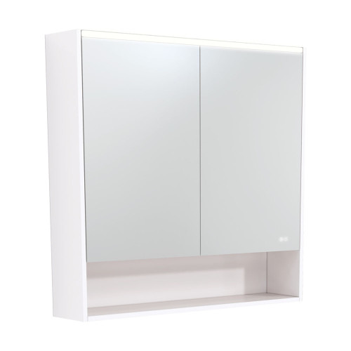 LED Mirror Cabinet 900 with Display Shelf Gloss White [270158]