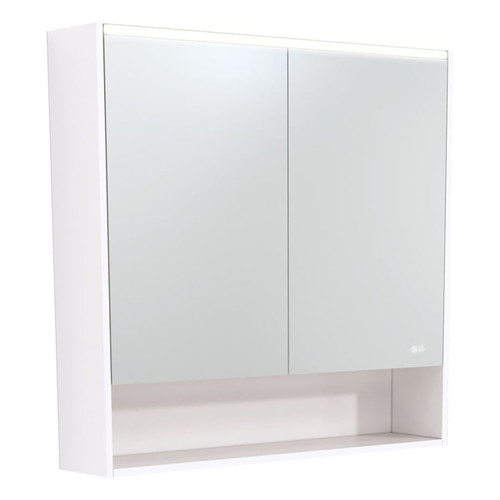 LED Mirror Cabinet 900 with Display Shelf Gloss White [270158]