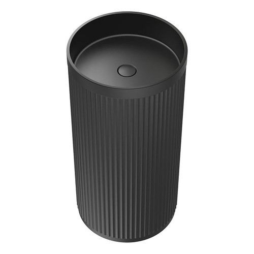 Minka Fluted Freestanding Solid Surface Basin Matte Black 450 x 450 x 900mm [299574]