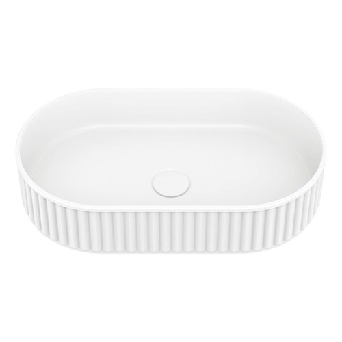 Minka Fluted Pill Shaped Solid Surface Basin Matte White 550 x 340 x 120mm [299587]