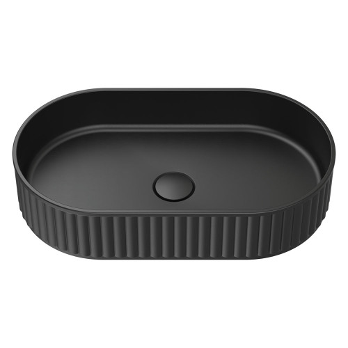 Minka Fluted Pill Shaped Solid Surface Basin Matte Black 550x340x120mm [299596]