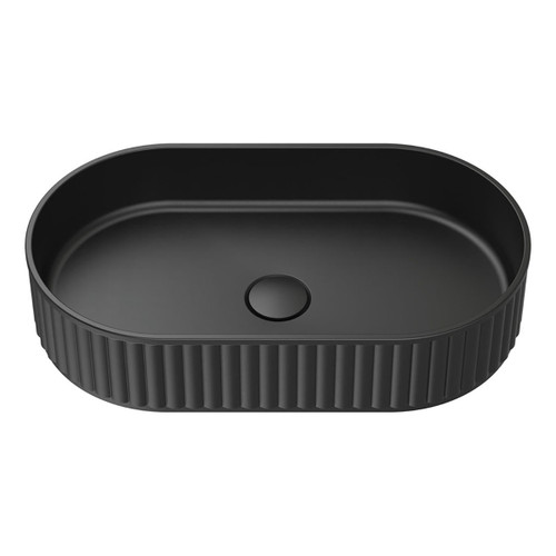 Minka Fluted Pill Shaped Solid Surface Basin Matte Black 550 x 340 x 120mm [299596]