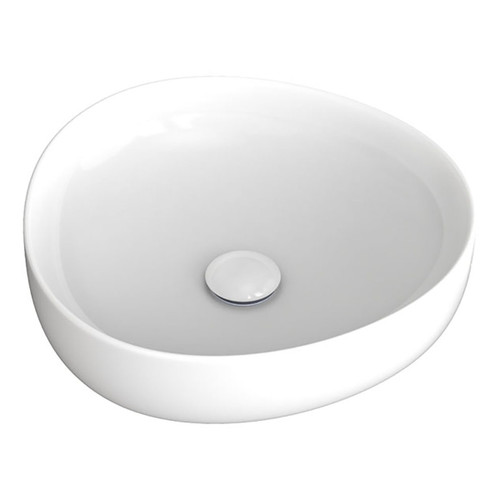 Pebble Small Slim Edge Basin Gloss White Ceramic 400mm Above Counter [299581]