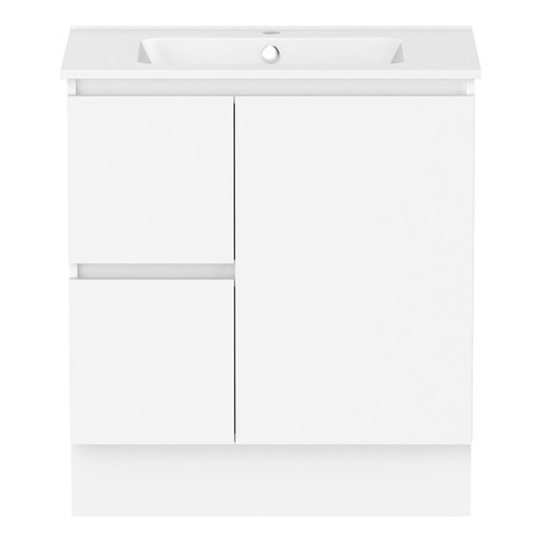 Ascot Floor or Wall Mount Vanity 760mm 2 Drawer LH 1 Door Polar White Matte [299667]