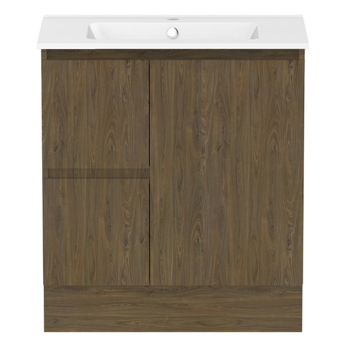 Ascot Floor or Wall Mount Vanity 760mm 2 Drawer LH 1 Door Natural Walnut [299678]