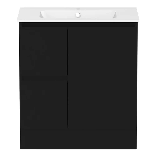 Ascot Floor or Wall Mount Vanity 760mm 2 Drawer LH 1 Door Black [299662]
