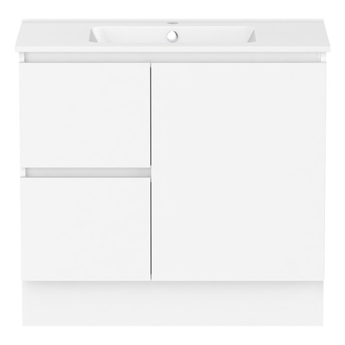 Ascot Floor or Wall Mount Vanity 910mm 2 Drawer LH 1 Door Polar White Gloss [299661]