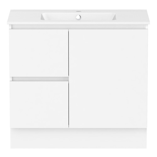 Ascot Floor or Wall Mount Vanity 910mm 2 Drawer LH 1 Door Polar White Matte [299635]