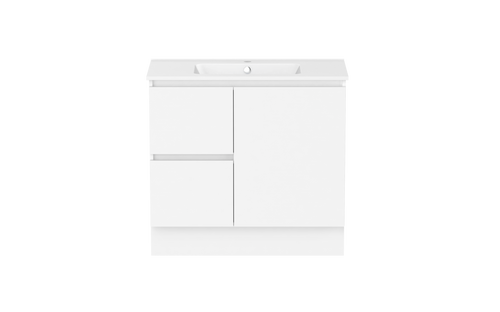 Ascot Floor or Wall Mount Vanity 910mm 2 Draw LH 1 Door Polar White Matte [299635]