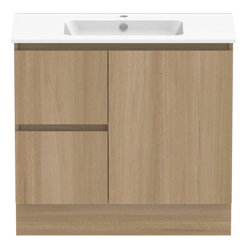 Ascot Floor or Wall Mount Vanity 910mm 2 Drawer LH 1 Door Plantation Ash [299644]