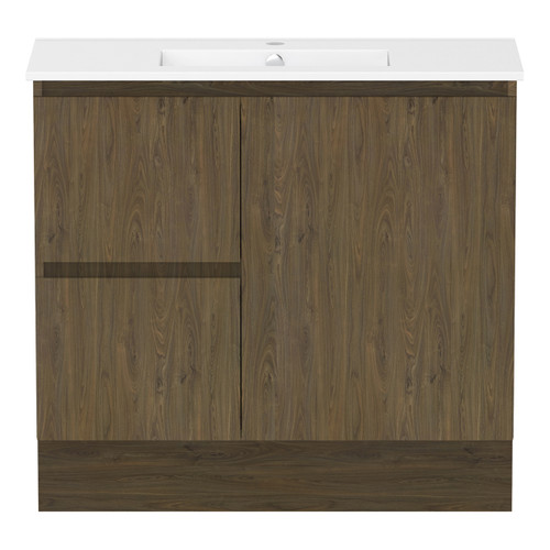 Ascot Floor or Wall Mount Vanity 910mm 2 Drawer LH 1 Door Natural Walnut [299642]