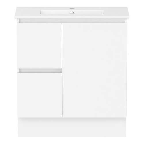 Ascot Floor or Wall Mount Slim Vanity 765mm 2 Drawer LH 1 Door Polar White Gloss [299677]