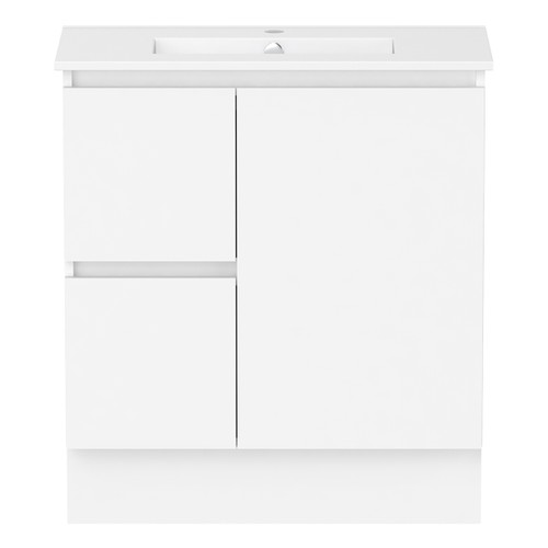 Ascot Floor or Wall Mount Slim Vanity 765mm 2 Drawer LH 1 Door Polar White Matte [299675]