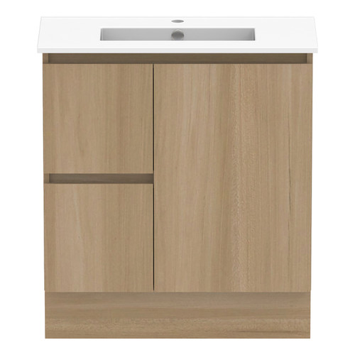 Ascot Floor or Wall Mount Slim Vanity 765mm 2 Drawer LH 1 Door Plantation Ash [299638]