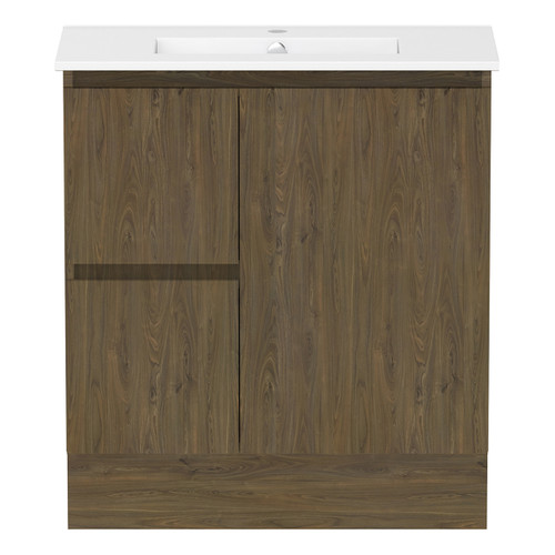 Ascot Floor or Wall Mount Slim Vanity 765mm 2 Drawer LH 1 Door Natural Walnut [299637]