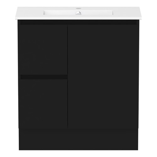 Ascot Floor or Wall Mount Slim Vanity 765mm 2 Drawer LH 1 Door Black [299643]