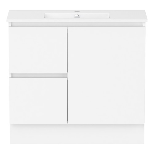 Ascot Floor or Wall Mount Slim Vanity 915mm 2 Drawer LH 1 Door Polar White Matte [299654]