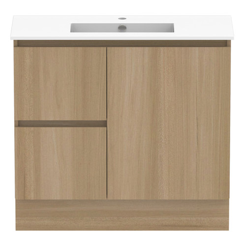 Ascot Floor or Wall Mount Slim Vanity 915mm 2 Drawer LH 1 Door Plantation Ash [299650]
