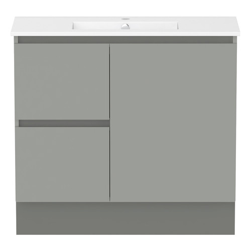 Ascot Floor or Wall Mount Slim Vanity 915mm 2 Drawer LH 1 Door Grey Nouveau [299658]
