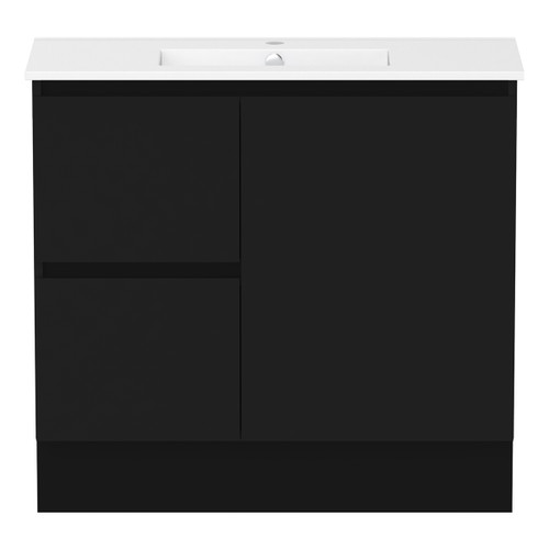 Ascot Floor or Wall Mount Slim Vanity 915mm 2 Drawer LH 1 Door Black [299671]