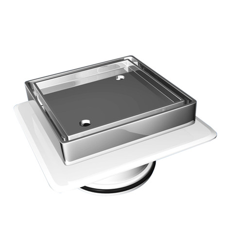 Bermuda Square Tile Insert Grate Floor Waste w/Megaflex Flange 80mm Outlet Chrome [118111]