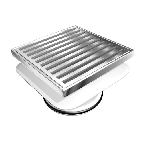Square on Square Floor Waste w/Megaflex Flange 100mm Outlet Polished 316 Stainless Steel [139685]
