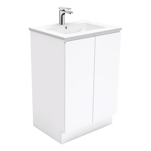 Dolce Fingerpull 2 Drawer Vanity On Kickboard 600mm Gloss White 1 Tap Hole [165923]
