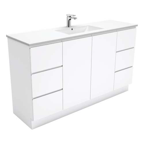 Dolce Fingerpull 1500mm Single Bowl Vanity On Kickboard Gloss White 1 Tap Hole [165942]