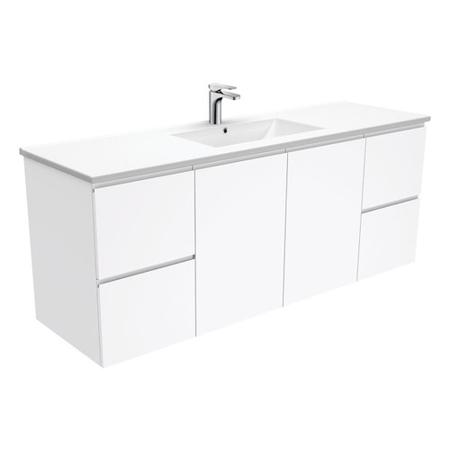 Dolce Fingerpull 1500mm Single Bowl Wall-Hung Vanity Gloss White 1 Tap Hole [165944]