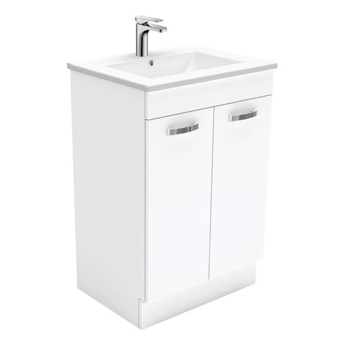 Dolce 600mm Ceramic Unicab Vanity On Kickboard 2 Drawers Solid/Handle White 1 Tap Hole [165257]