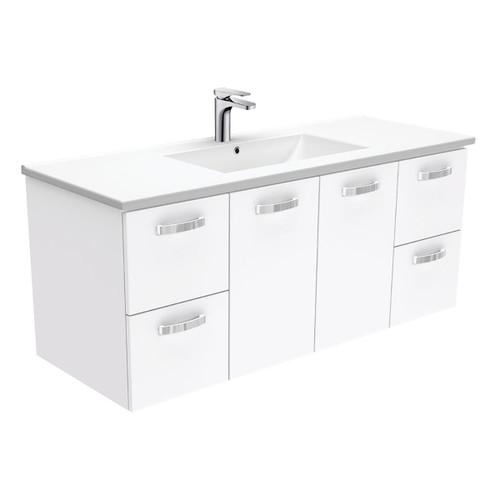 Dolce Ceramic Unicab Wall-Hung Vanity Solid/Handle 1200mm White 1 Tap Hole [165274]