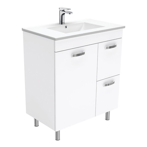 Dolce 750mm Ceramic Unicab Vanity On Legs Left Drawers Solid/Handle White 1 Tap Hole [165260]