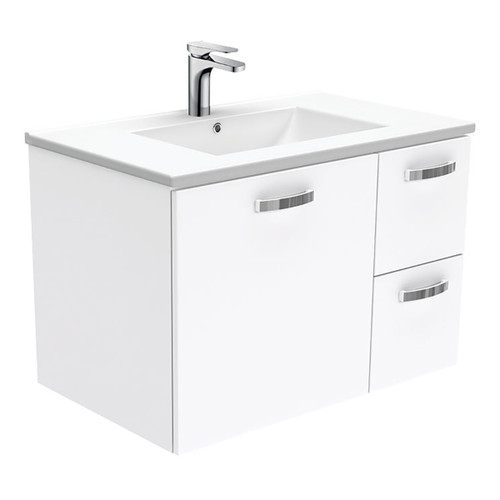 Dolce 750mm Ceramic Unicab Wall-Hung Vanity Left Drawers Solid/Handle White 1 Tap Hole [165262]