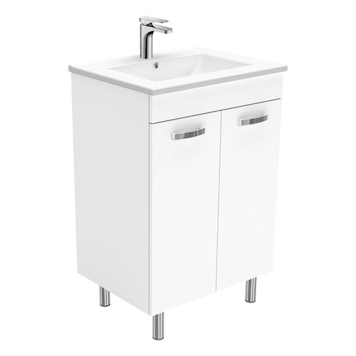 Dolce 600mm Ceramic Unicab Vanity On Legs 2 Drawers Solid/Handle White 1 Tap Hole [165258]