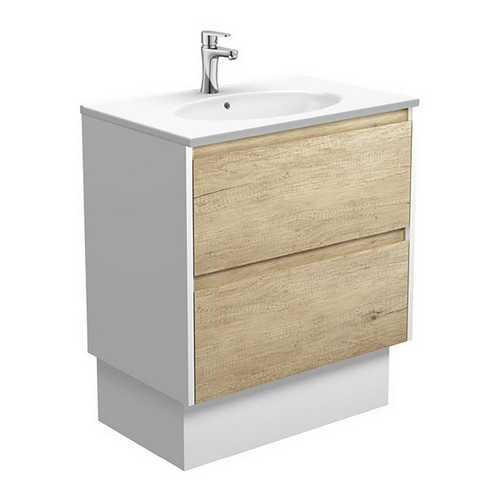 Rotondo 750 Ceramic Moulded Basin-Top + Amato Scandi Oak Cabinet On Kick 2 Drawer 1 Tap Hole [191606]
