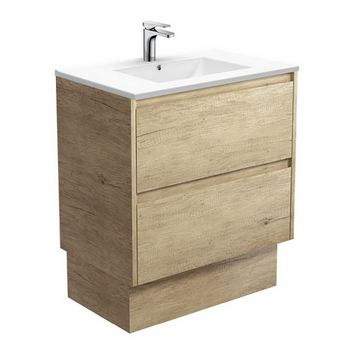 Dolce 750 Ceramic Moulded Basin-Top + Amato Scandi Oak Cabinet with Solid Side Panels On Kick Board 2 Drawer 1 Tap Hole [191691]