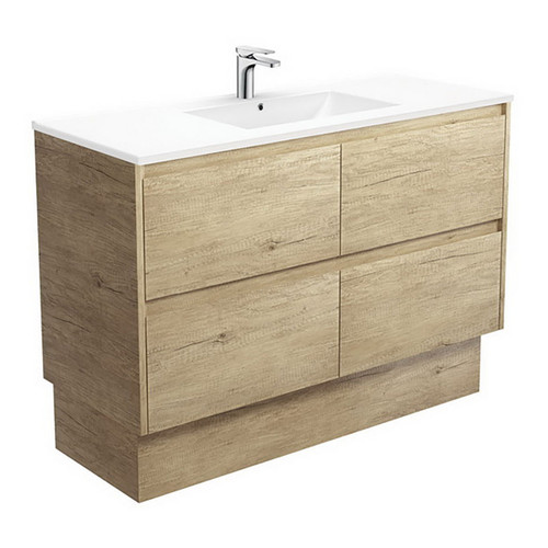 Dolce Ceramic Moulded Basin-Top + Amato Scandi Oak Cabinet with Solid Side Panels On Kick Board 4 Drawer 1200mm 1 Tap Hole [191703]