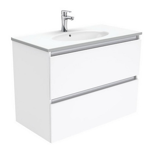 Rotondo 900 Ceramic Moulded Basin-Top + Quest Gloss White Cabinet Wall-Hung 2 Drawer 1 Tap Hole [197329]