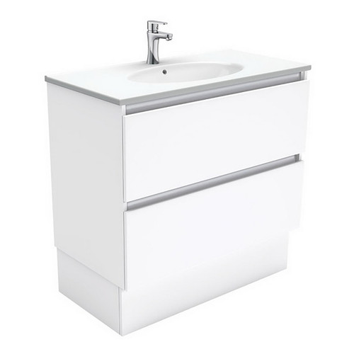 Rotondo 900 Ceramic Moulded Basin-Top + Quest Gloss White Cabinet on Kick Board 2 Drawer 3 Tap Hole [197332]