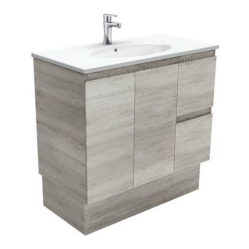 Rotondo 900 Ceramic Moulded Basin-Top + Edge Industrial Cabinet on Kick Board 2 Door 2 Right Drawer 3 Tap Hole [197344]