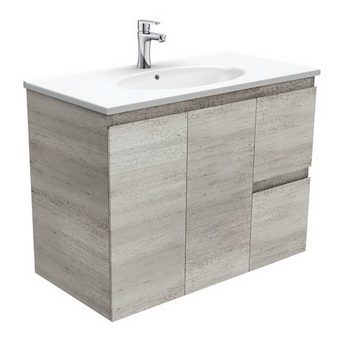 Rotondo 900 Ceramic Moulded Basin-Top + Edge Industrial Cabinet Wall-Hung 2 Door 2 Left Drawer 1 Tap Hole [197345]