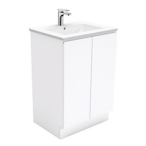 Dolce 600 Ceramic Moulded Basin-Top + Fingerpull Gloss White Cabinet on Kick Board 3 Tap Hole [197530]