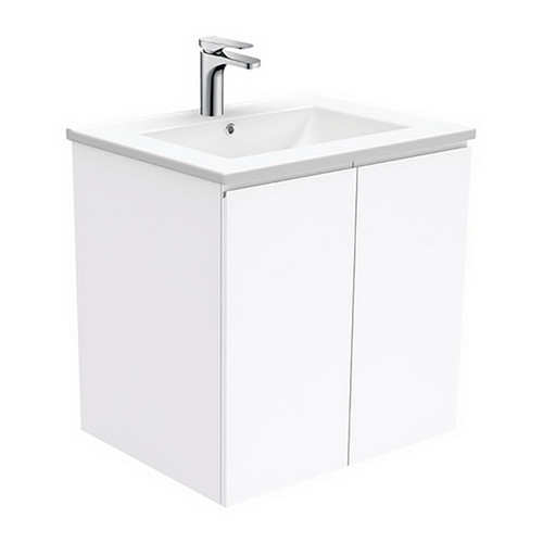 Dolce 600 Ceramic Moulded Basin-Top + Fingerpull Gloss White Cabinet Wall-Hung 3 Tap Hole [197532]