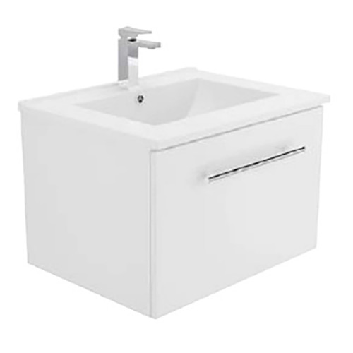 Dolce 600 Ceramic Moulded Basin-Top + Manu Gloss White Cabinet Wall-Hung 3 Tap Hole [197534]