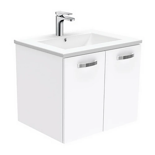 Dolce 600 Ceramic Moulded Basin-Top + Unicab Gloss White Cabinet Wall-Hung 3 Tap Hole [197536]