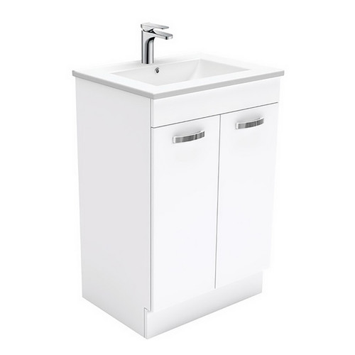 Dolce 600 Ceramic Moulded Basin-Top + Unicab Gloss White Cabinet on Kick Board No Tap Hole [197538]
