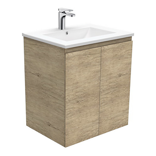 Dolce 600 Ceramic Moulded Basin-Top + Edge Scandi Oak Cabinet Wall-Hung 1 Tap Hole [197546]