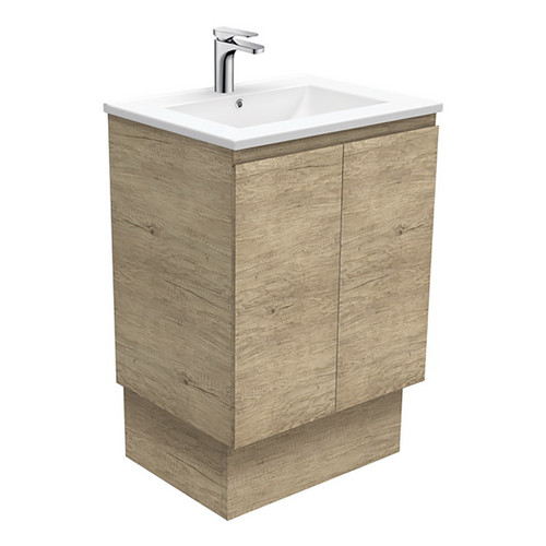 Dolce 600 Ceramic Moulded Basin-Top + Edge Scandi Oak Cabinet on Kick Board 1 Tap Hole [197547]